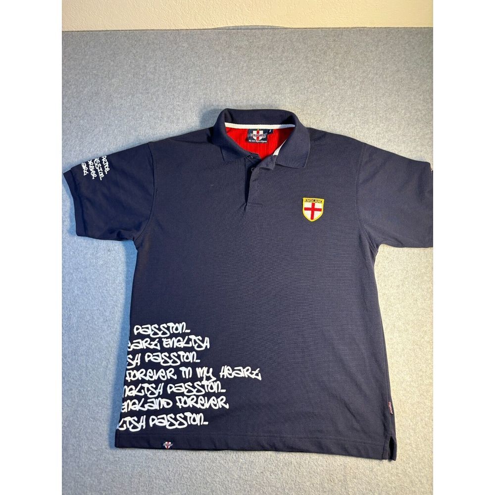 England 04 Polo Shirt Men's Large Navy Blue Short Sleeve Stretch Casual Collar